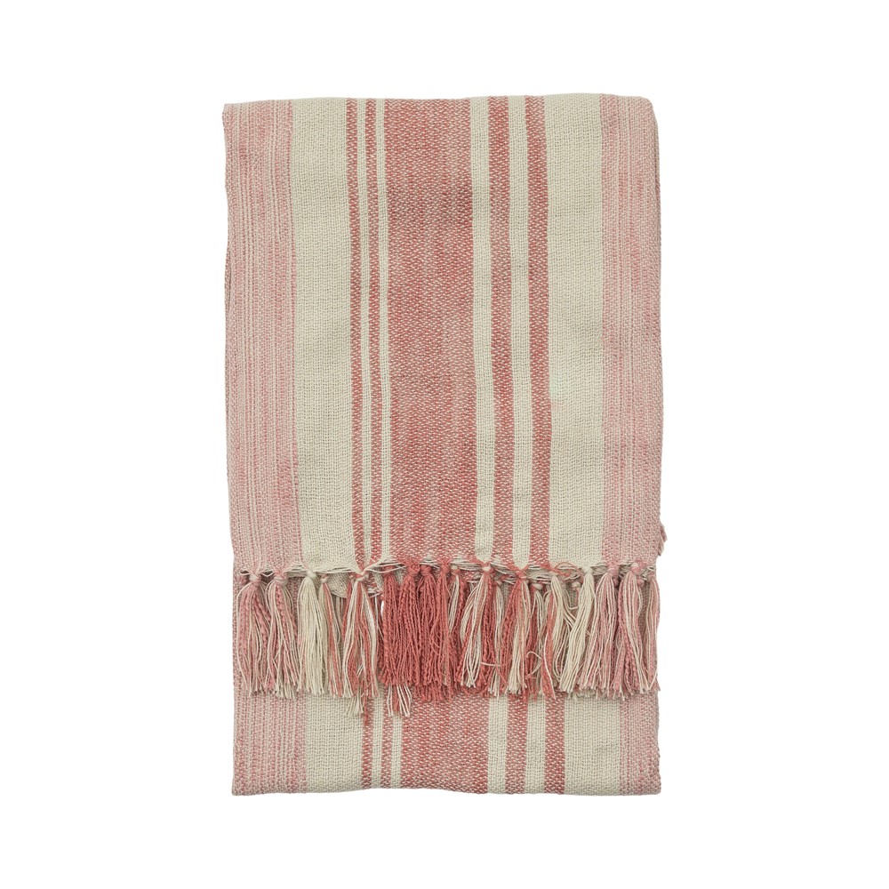 Sophia Stripe Woven Tassel Throw in Coral Pink